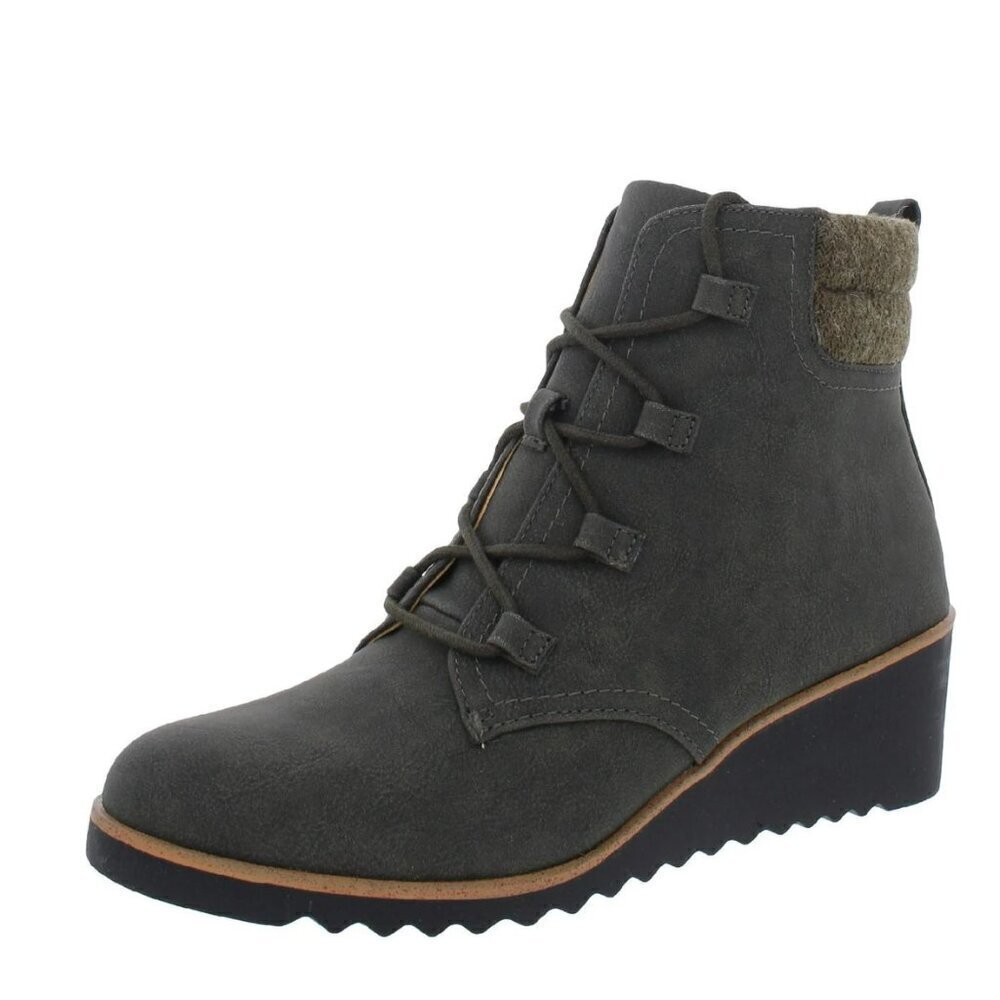 LifeStride Womens Zone Leather Ankle Wedge Boots